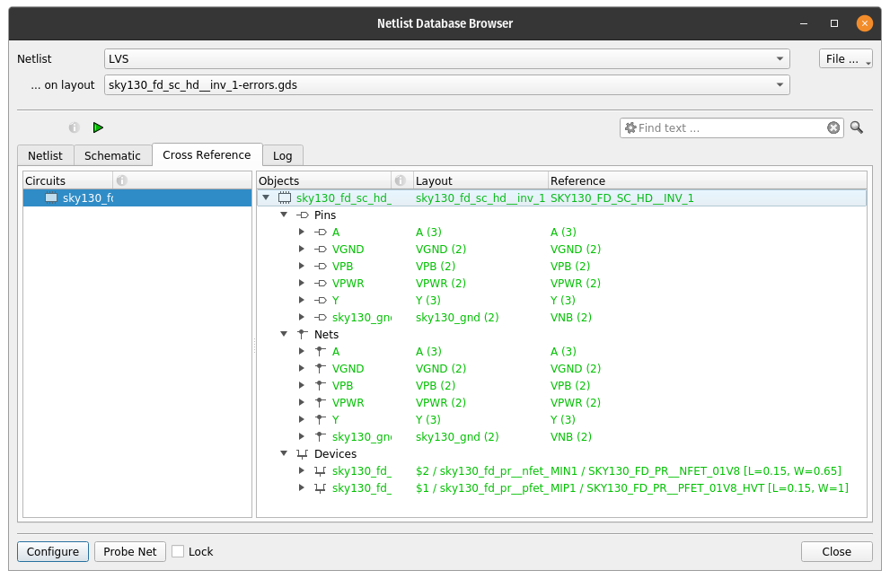 LVS Netlist Browser with no errors