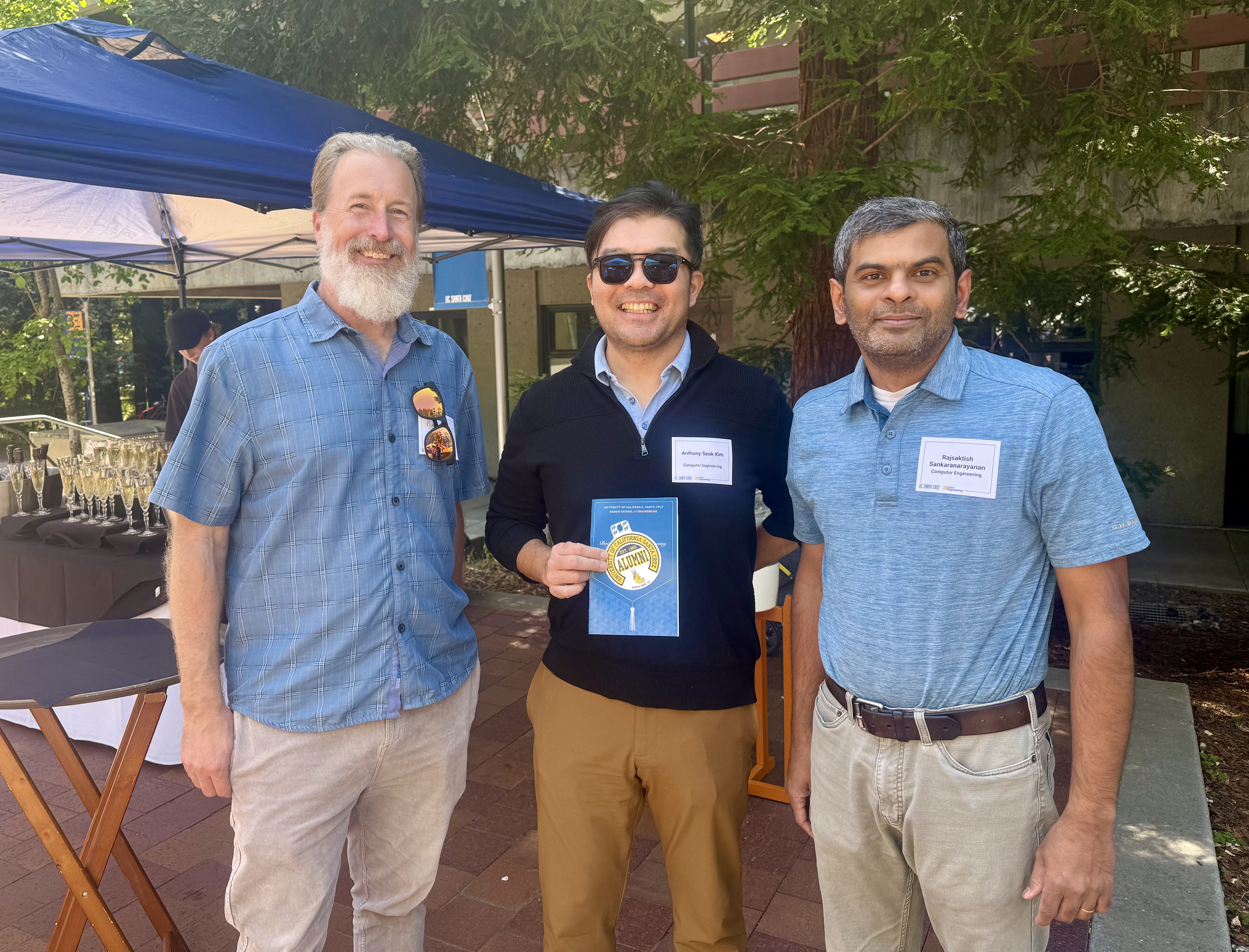 Prof. Matthew Guthaus with VLSI-DA PhD alumni Anthony (Seokjoong) Kim and Raj Sankaranarayanan at Baskin Engineering Alumni Day 2026.